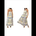 thumbnail image 3 of Vestido Maxi Floral de Verano 2025 para Mujer, Sin Mangas, con Tirantes Finos, Estampado, Fruncido, Estilo Bohemio, para Playa Amarillo Azul L, 3 of 6