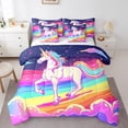 thumbnail image 1 of YST 7pcs Cartoon Unicorn Comforter Set Bed in a Bag, Twin Size, 3D Rainbow Fantasy, 1 of 5