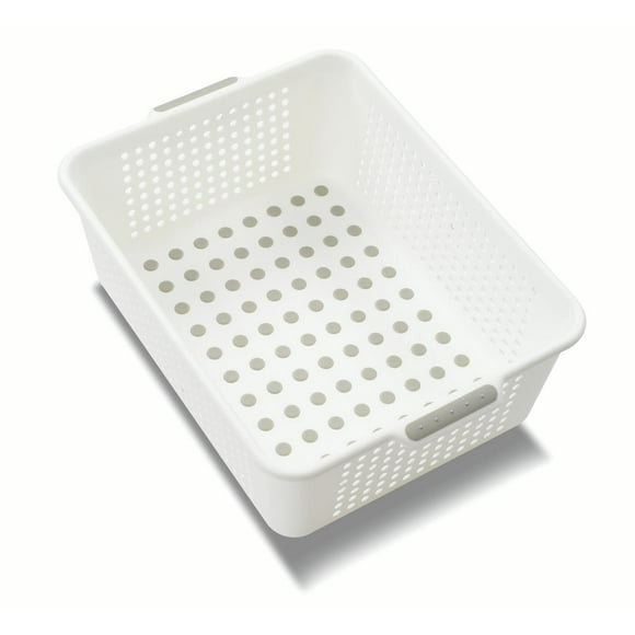 madesmart Panier de Rangement Classique Moyen - Blanc COLLECTION Classique Organisateur Multi-Usage Points à Prise Douce et Pieds Antidérapants Sans BPA