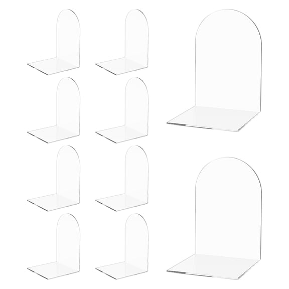 Threns 10 Pcs Acrylic Book End for Shelves Transparent Bookend Decorative Book Stopper for Bedroom Office Library School Decoration