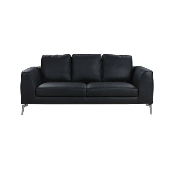 Black Mid Century Modern Plush Leather Sofa