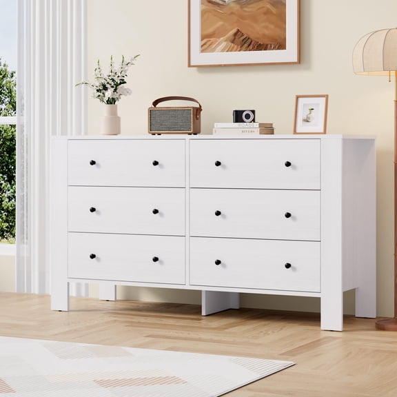 EcoSummer Modern 6-Drawer White Dresser, Wide Storage Chest for Bedroom, Nursery, Entryway