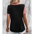 thumbnail image 2 of Mujeres manga corta Top casual moda color bloqueo redondo Masajeadores de cuello verano camiseta con botón decoración para diario gris claro XXL, 2 of 7