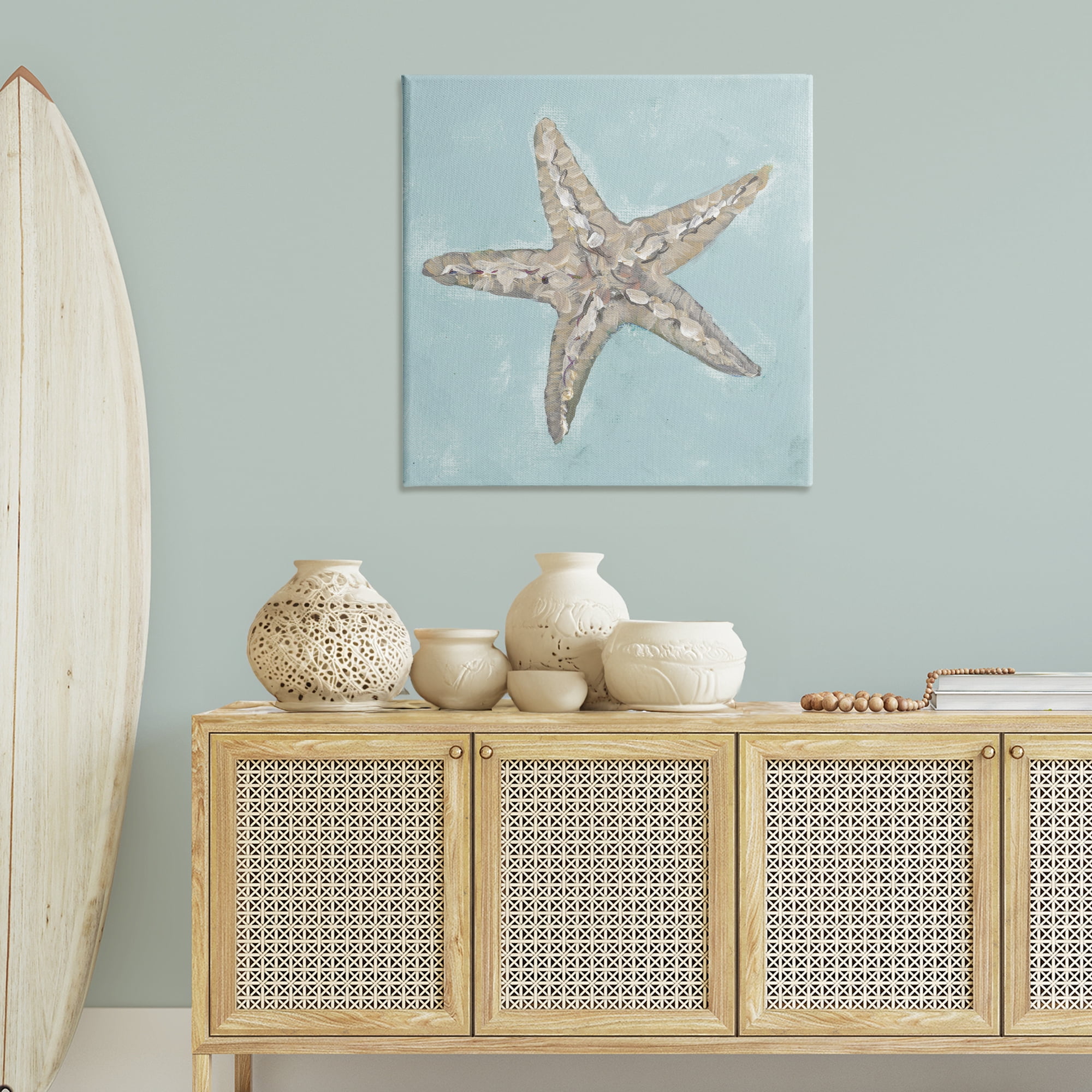 Stupell Industries Blue Starfish Impression Coastal Painting Gallery Wrapped Canvas Art Print Wall Art, 36 x 36