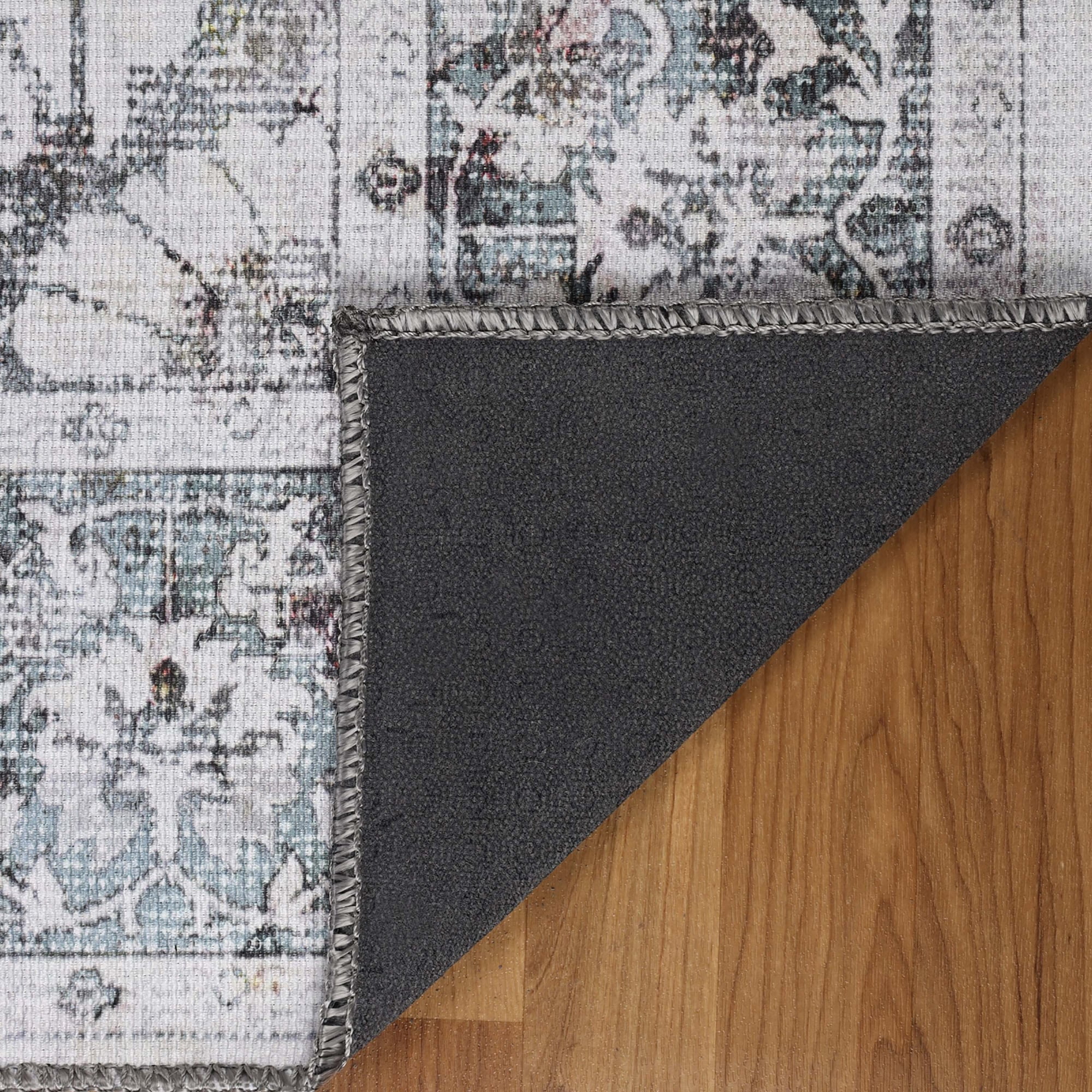 Superior Floral Scroll Border Washable Indoor Area Rug, 3' 6" x 5' 6", Gray