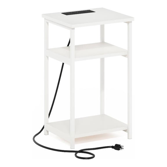 3-Tier USB and Type-C Charging Port Open Storage Side Table with Metal Frame