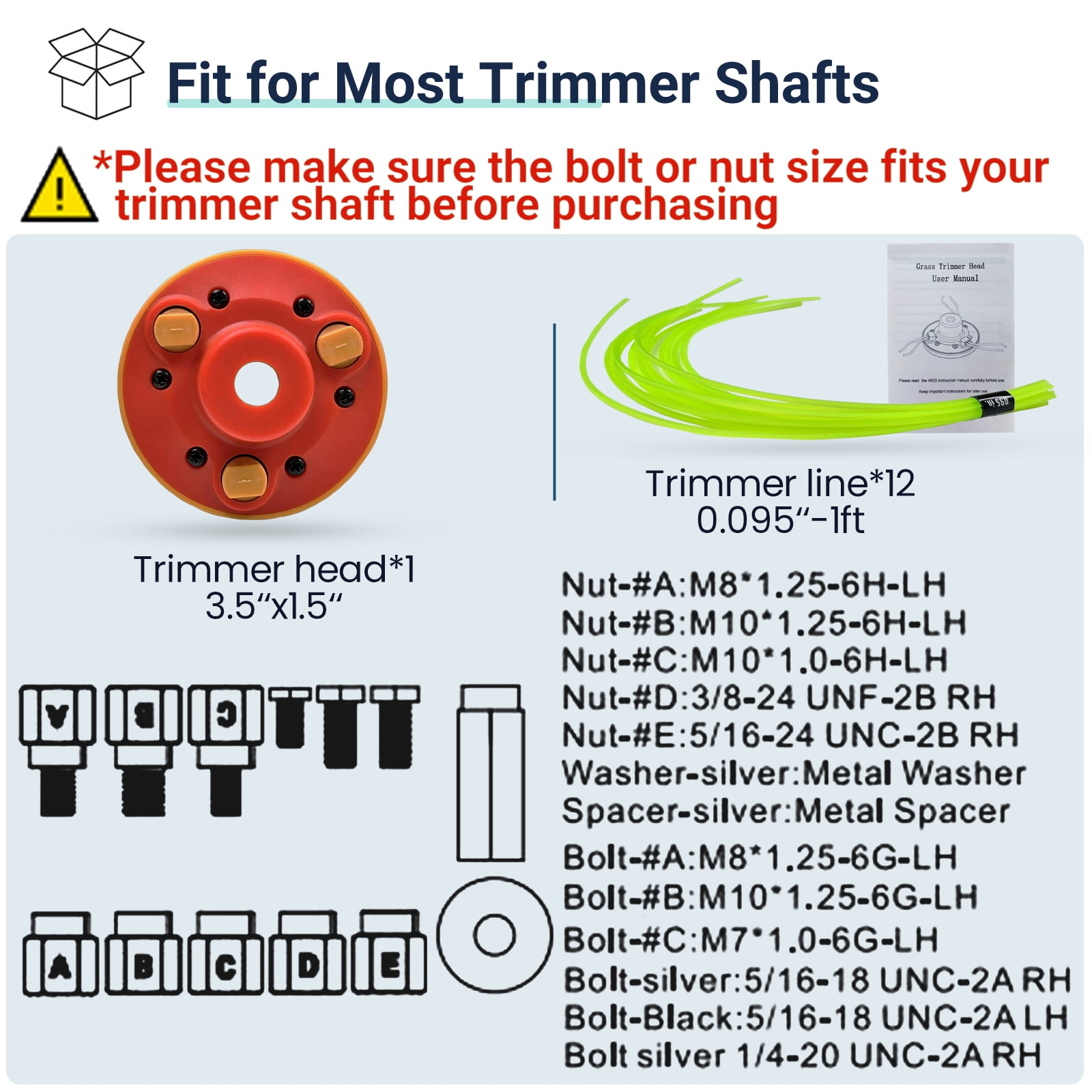 Universal Weed Eater Head, Easy Load String Trimmer Head Replacement Weed Wacker Head for Echo, Ego, Dewalt, Stihl, and Husqvarna, Includes 12pcs 1FT-0.095" Trimmer Line