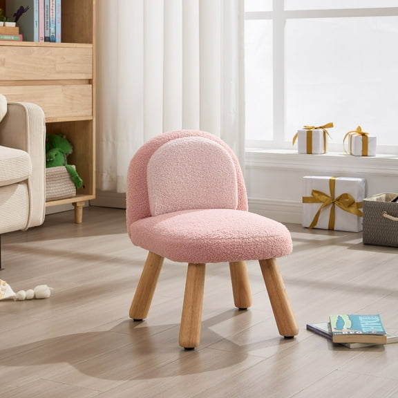 Guyou Solid Wooden Toddler Chair Ages 1-6, Kid Preschool Chairs with Wooden Legs, Comfy Upholstered Kid Reading Chair, Sherpa Kids Desk Chair for Playroom Kindergarten Preschool Bedroom, Pink
