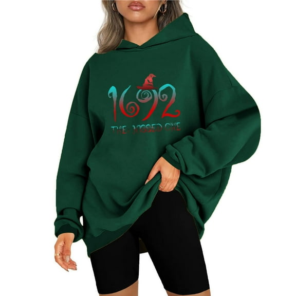 Alkepwun Halloween Sweatshirts for Women 1692 They Missed One Hoodie Halloween Witch Sweaters Fleece Lined Hooded Holiday Pullover Tops