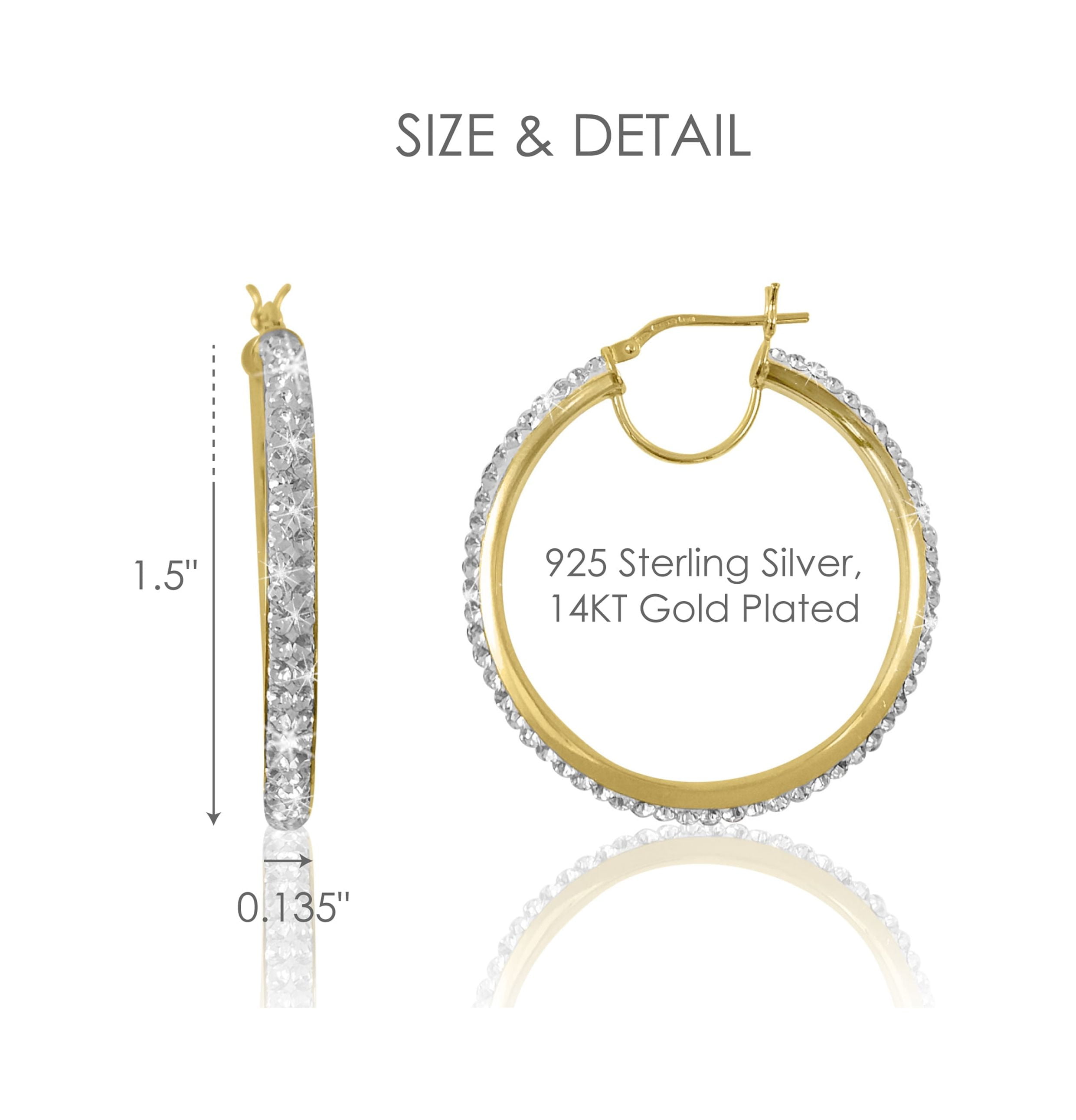 Brilliance Fine Jewelry Women's 14K Gold Plated Sterling Silver 2 Row Crystal Round Hoop Adults Earring
