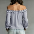 thumbnail image 4 of ClodeEU Women's Off Shoulder Long Sleeve Blouse, Casual Solid Color Top with Ruffled Trim Gray,Women's Plus L, 4 of 8