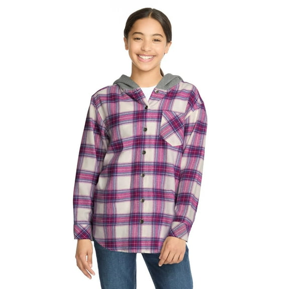 Roxy Youth Girls Flannel Plaid Button Down Hoodie (Purple, M, Female)