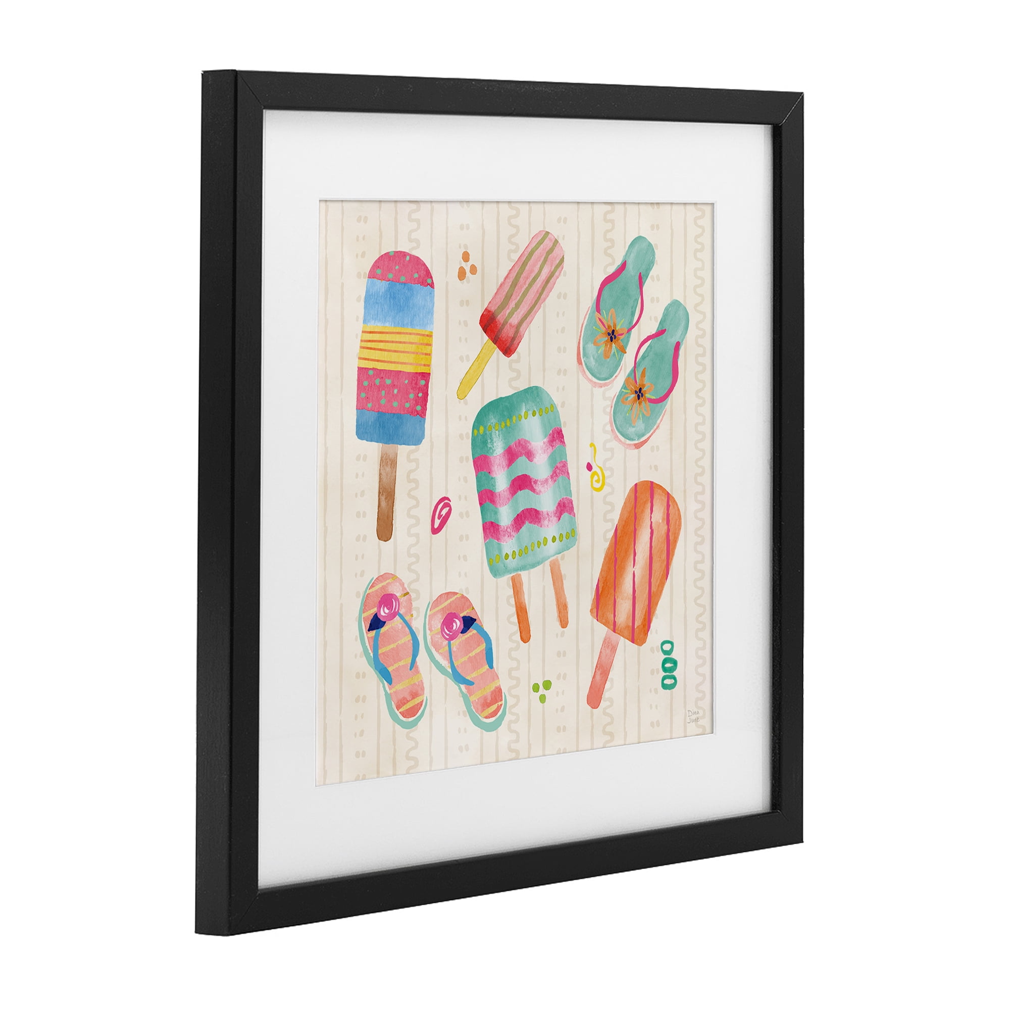 Stupell Industries Summer Popsicles & Sandals Black Framed Print Under Glass, design by Dina June
