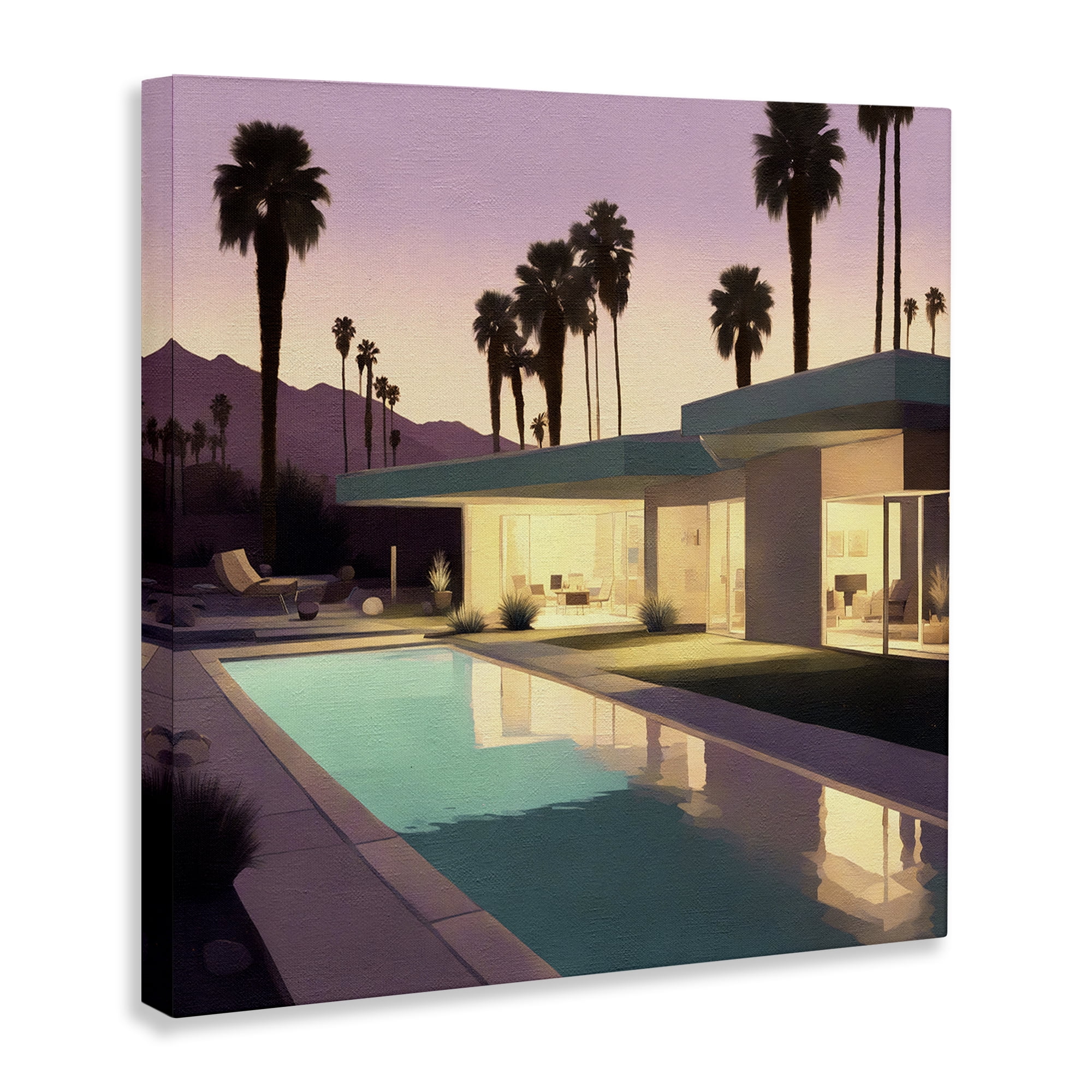 Stupell Industries Palm Trees & Pool Villa Landscape & Nature Painting Wrapped Canvas Art Print Wall Art, 30 x 30