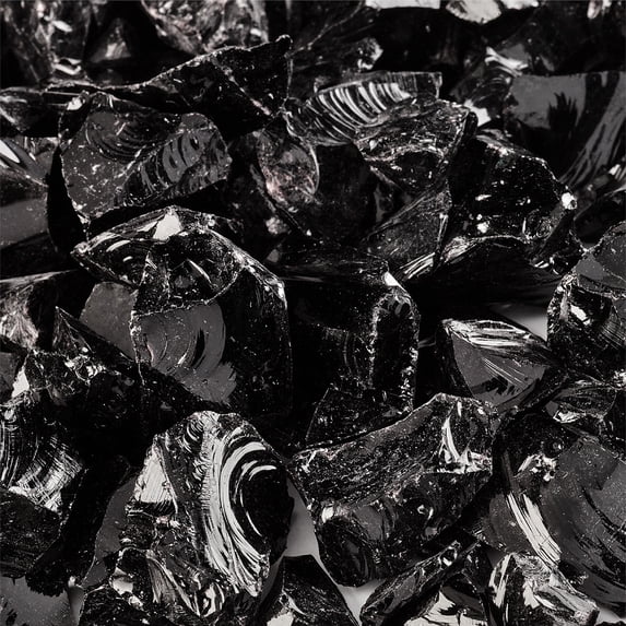 Black Fire Glass | Midnight Black, Crushed Fire Glass, 1/2"-3/4" | 10 lbs