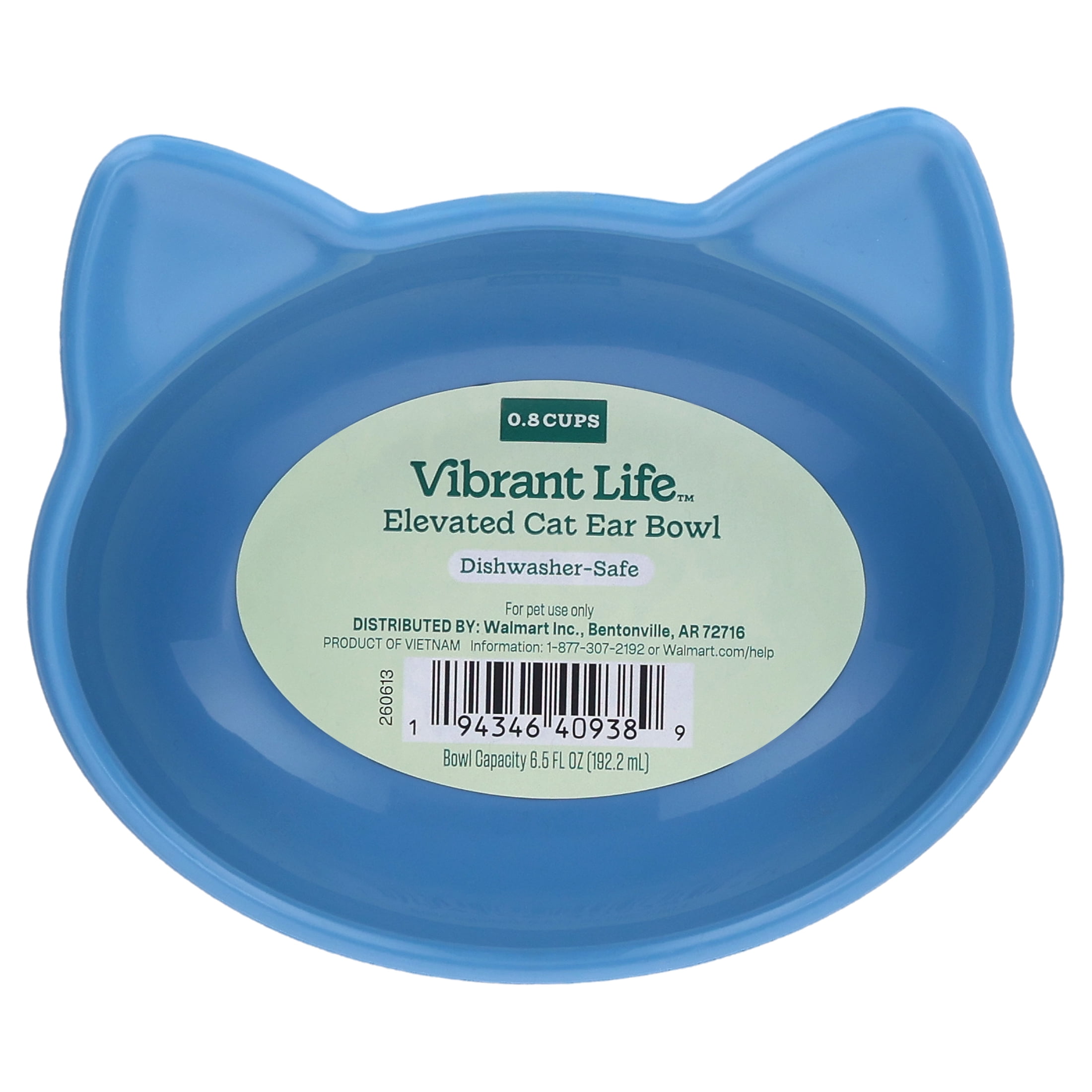 Vibrant Life 0.8-Cup Plastic Elevated Cat Ear Bowl, Blue