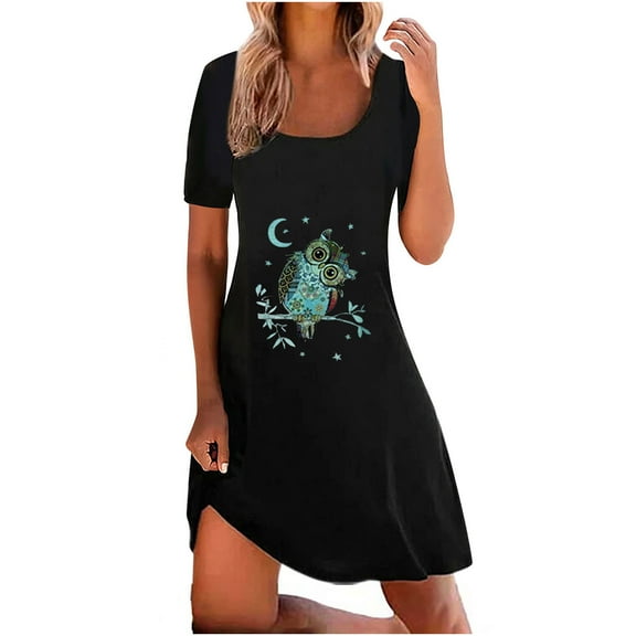 gakvbuo Summer Savings Clearance Summer Dresses For Women 2023 Sundresses For Women Sexy Vintage Crewneck Short Sleeve Floral Print Hollow Out Mini Dresses Loose Casual Dresses Beach Dress For Women