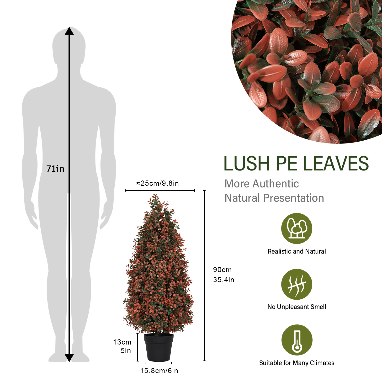 Aukfa 3ft Artificial Boxwood Topiary Trees 2 Set, Red Faux Plants with UV Protection for Outdoor Porch Patio and Indoor Decor