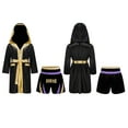 thumbnail image 1 of Yhong Kids Boys Boxing Costume Halloween Boxer Cosplay Dress Up Satin Boxing Robe with Belt and Shorts Set Light Purple&Gold 14, 1 of 6