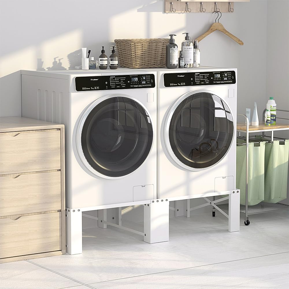 LUCKUP 2 Pack 29" Laundry Pedestal Heavy Duty Washer and Dryer Pedestal Stand Raiser Anti-Vibration, Anti-Slip, Ergonomic Height with Extra Storage Compatible with Most Washers and Dryers, White