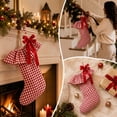 thumbnail image 7 of Plaid Ruffle Christmas Stockings, Vintage Checkered Stocking with Velvet Bow for Fireplace Mantel Decor, Holiday Gift Socks Set for Home, 18in, 7 of 7