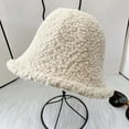 thumbnail image 4 of CoCopeaunts Women Bucket Hat Plain Autumn Winter Thicken Warm Lamb Wool Bucket Cap Outdoor Foldable Girl Simple Casual Basin Hat, 4 of 8