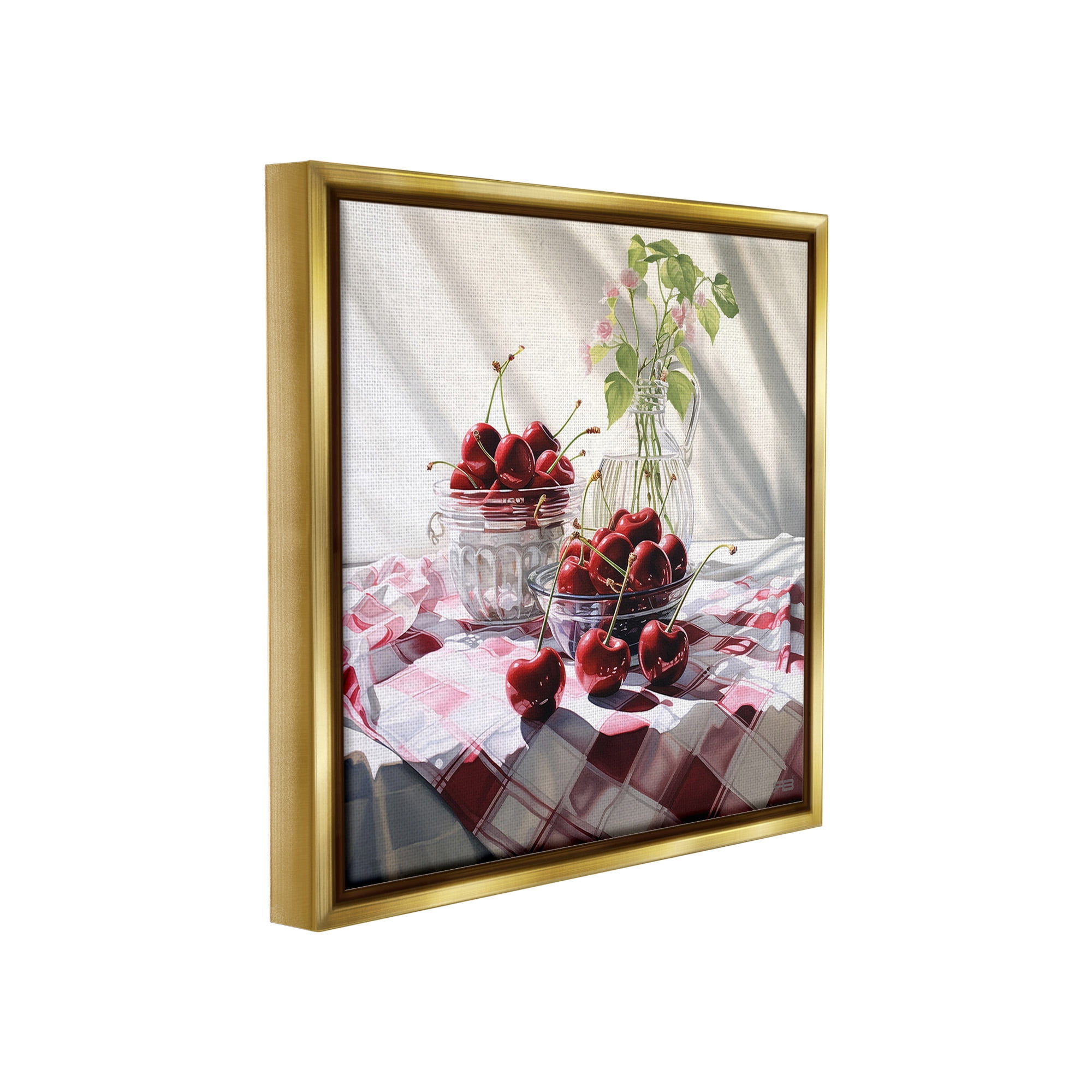 Stupell Industries Cherries & Botanicals Food & Beverage Painting Gold Floater Framed Canvas Art Print Wall Art, 25 x 25
