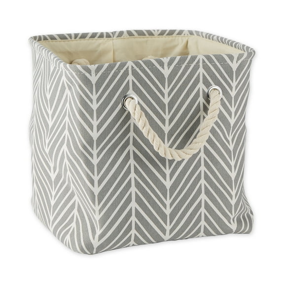 DII Polyester Container with Handles, Herringbone Storage Bin, Large Round, Small Square, Gray