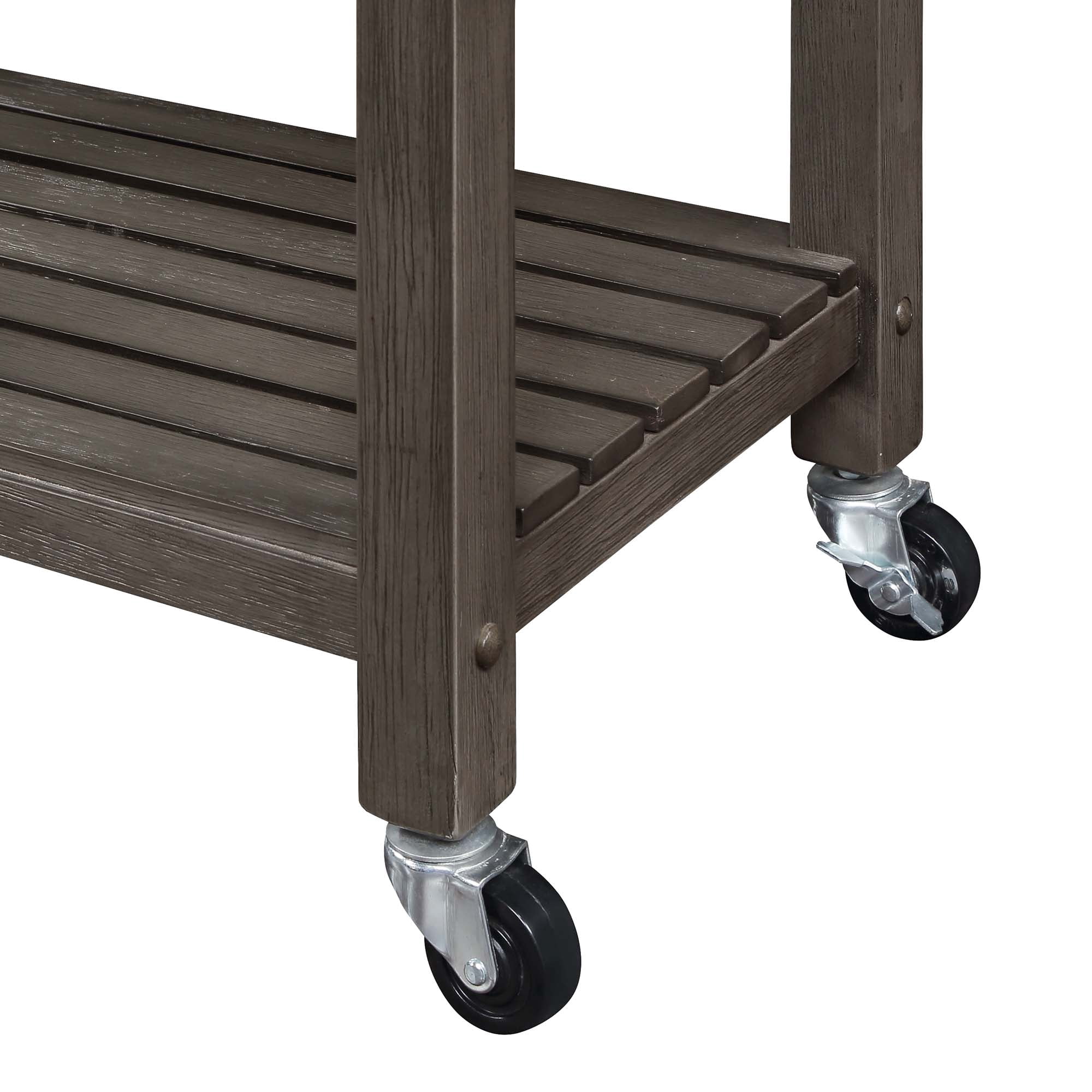 Ellaine 4 Tier Butcher Block Kitchen Cart with Drawer and Wine Rack, Wirebrush Dark Gray/Butcher Block