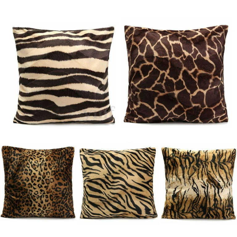 Set 2 Standard Animal Print Pillow Case Leopard Zebra Office Cushion A 