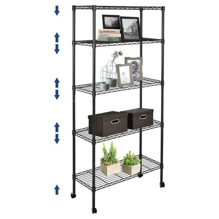 

Galaxera 5 Tier Wire Shelving Unit Adjustable Metal Mobile Wire Shelves for Kitchen Laundry Bathroom Pantry Closet Organization (14 D x 35.5 W x 65 H Black)