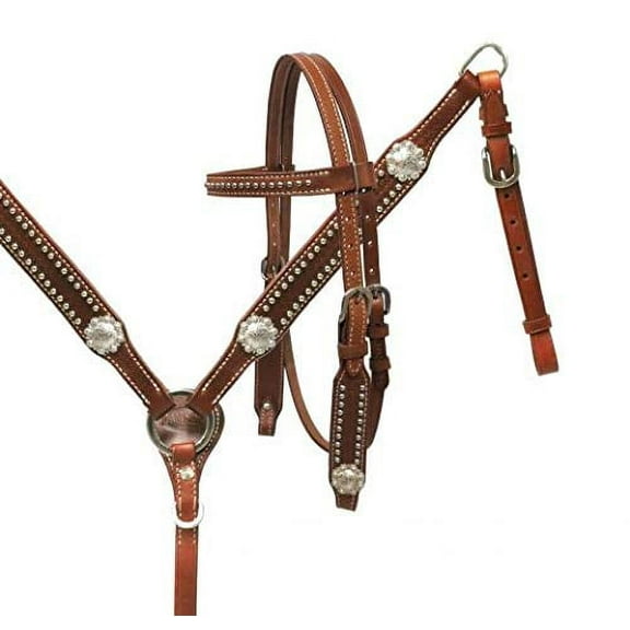 Showman Pony Headstall & Breast Collar Set w/ Silver Conchos & Reins