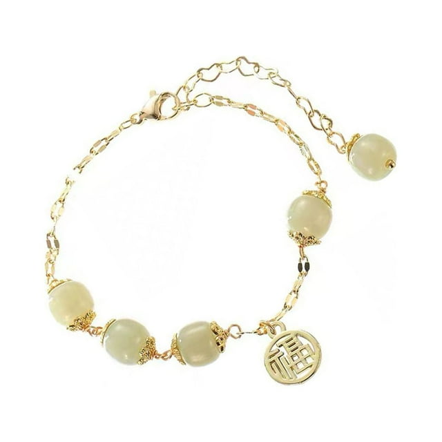 relayinert Imitation Jade Bracelet Zircon Bracelets Adjustable Party Jewelry with Pendent National Style Gold Color Bangle