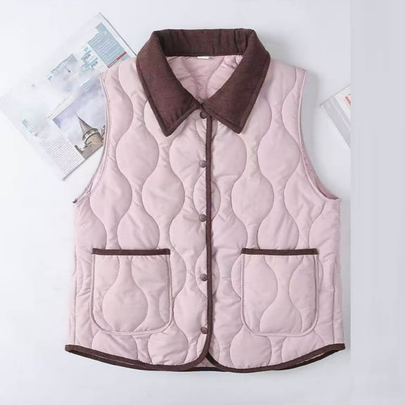 AUNVITO Women's Lightweight Quilted Sleeveless Vest Stand Collar Button Pocket Solid Color Thermal Outerwear