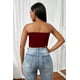 thumbnail image 2 of ABPHQTO Top corto de tubo sin tirantes de color rojo vino para mujer, 2 of 5