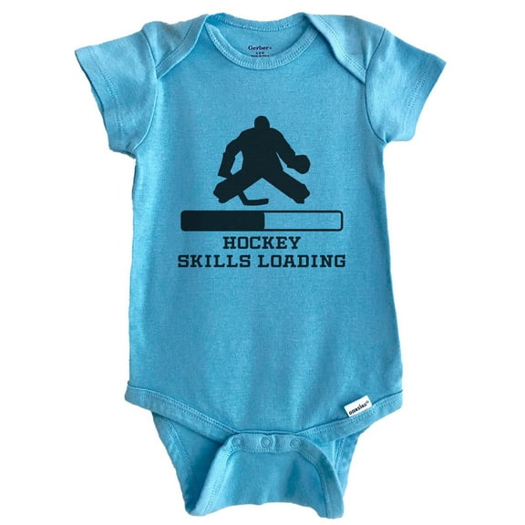 Hockey Skills Loading Funny Sports Baby Bodysuit (Blue), 0-3 Months