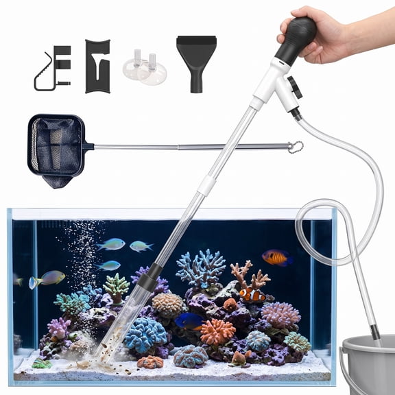Fish Tank Cleaner Gravel Vacuum, Aquarium Cleaning Kit with Siphon Pump, Water Changer, Sand Cleaner & Flow Control Hose for 5-55 Gallon Fish Tanks