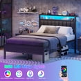 thumbnail image 3 of Tydimor Upholstered Underbed Storage Bed Frames with Charging Station，LED Queen Size Bed Frame with Storage Shelves, Niose Free, 3 of 11