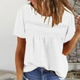 thumbnail image 4 of Uaswgudfs Womens Oversizes Summer Tops Crewneck Short Sleeve Shirts Casual Chiffon Blouses Flowy Lace Hem Trendy 2025, 4 of 8