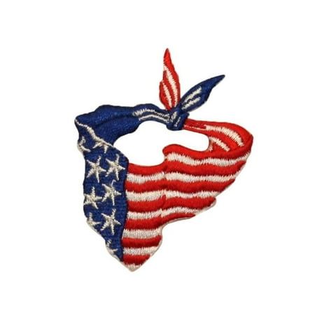 - ID 1093B Patriotic Flag Bandana Patch Cowboy Wrap Embroidered Iron On Applique
