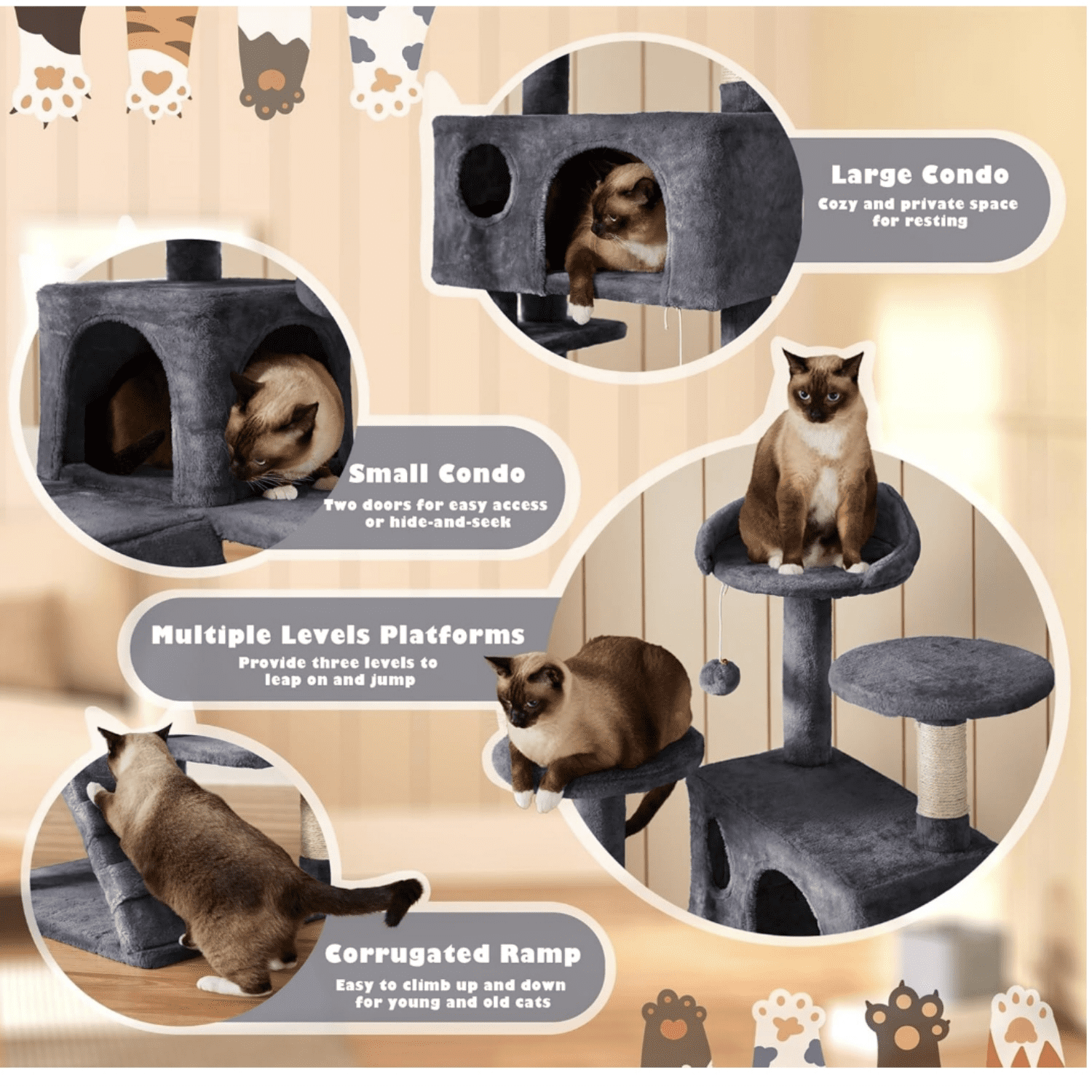54in Cat Tree Tower Condo Furniture Scratch Post for Kittens Pet House Play