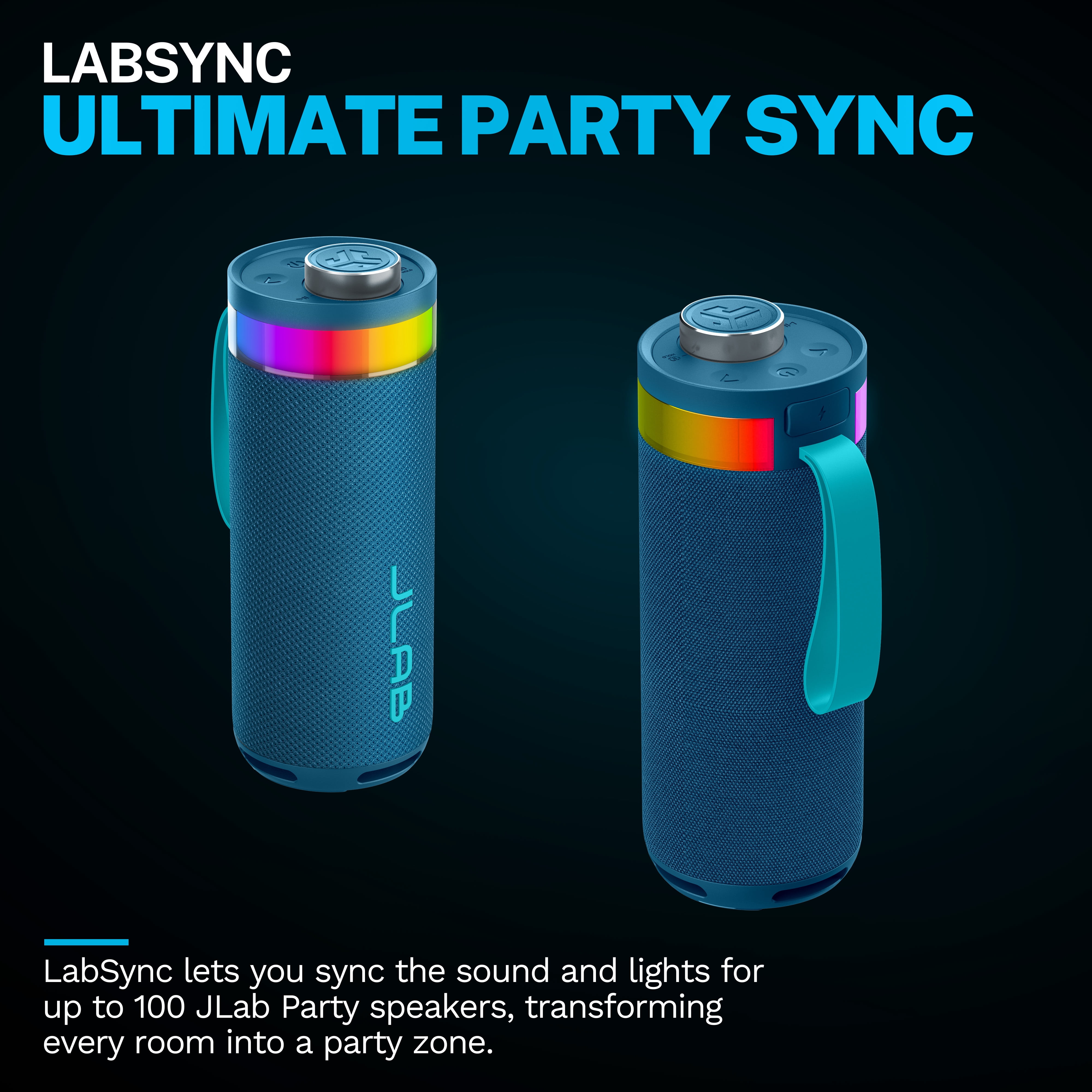 JLab GO Party Speaker - Navy; Bluetooth Portable Speaker with RGB Lighting, 10W