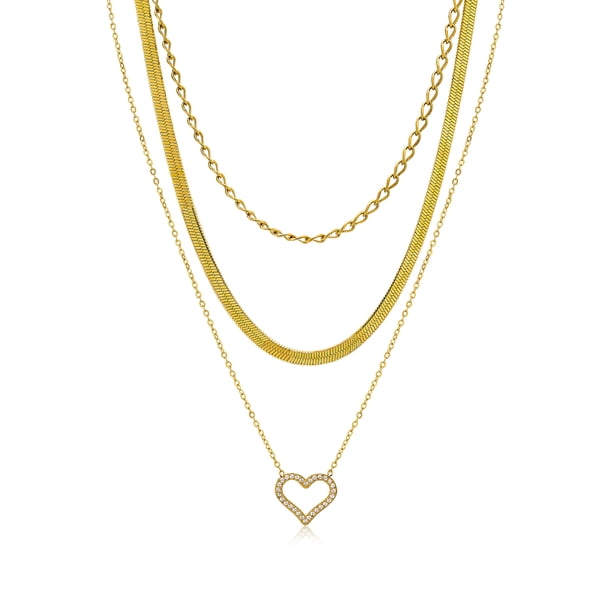 JeenMata Multipack 3 piezas colgante de collar en capas para mujer, chapado en oro amarillo, cadena de oro, collar de gargantilla, collar en capas de espiga, regalo de joyería