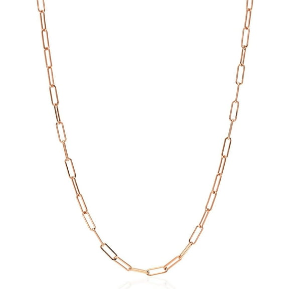 14K Rose Gold Paper Clip 2mm Solid Cable Link High Polish Mens Womens Necklace Chain, Giorgio Bergamo