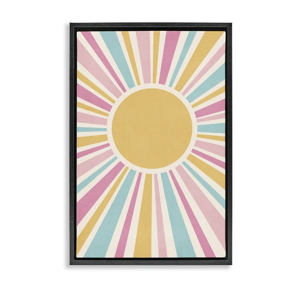 Stupell Industries Groovy Pastel Sun Rays Abstract Painting Black Floater Framed Canvas Art Print Wall Art, 17 x 25