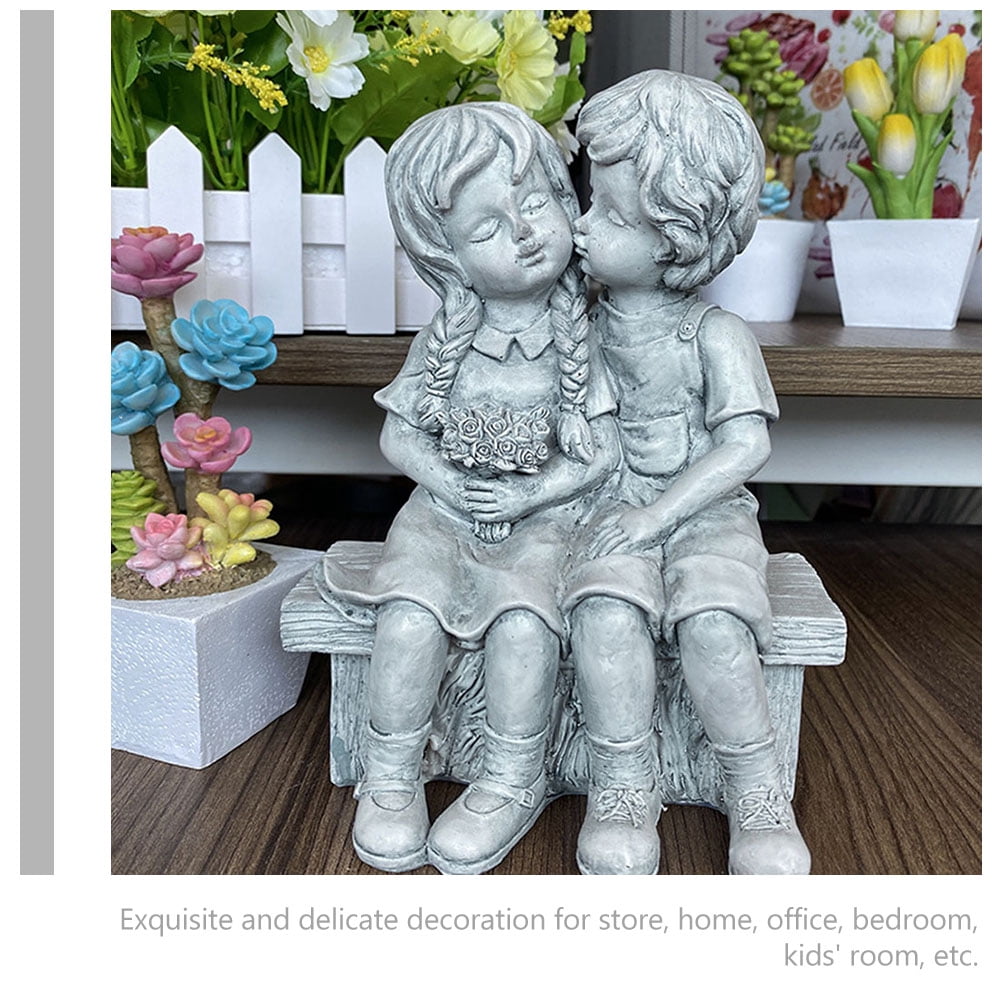 Kissing Statue Resin Girl Garden Sculpture Boy Statues Couple Yard Figurine Figure Outdoor Children Sculptureskids