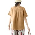 thumbnail image 3 of Blusa vintage de verano para mujer Camiseta asimétrica de manga corta con cuello redondo Irfora Caqui L, 3 of 7