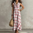 thumbnail image 6 of Achuyrbd Women's Plaid Button Front Sleeveless Dress, Collared Long Maxi Shirt Dress with Pockets, Loose Fit Summer Vacation Outfit, S-2XL, 6 of 7