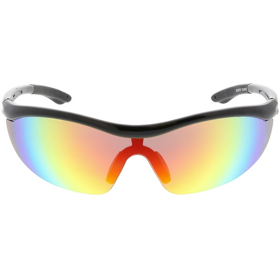 Semi Rimless TR-90 Wrap Sports Sunglasses Shield Lens 77mm (Black / Rainbow Mirror)