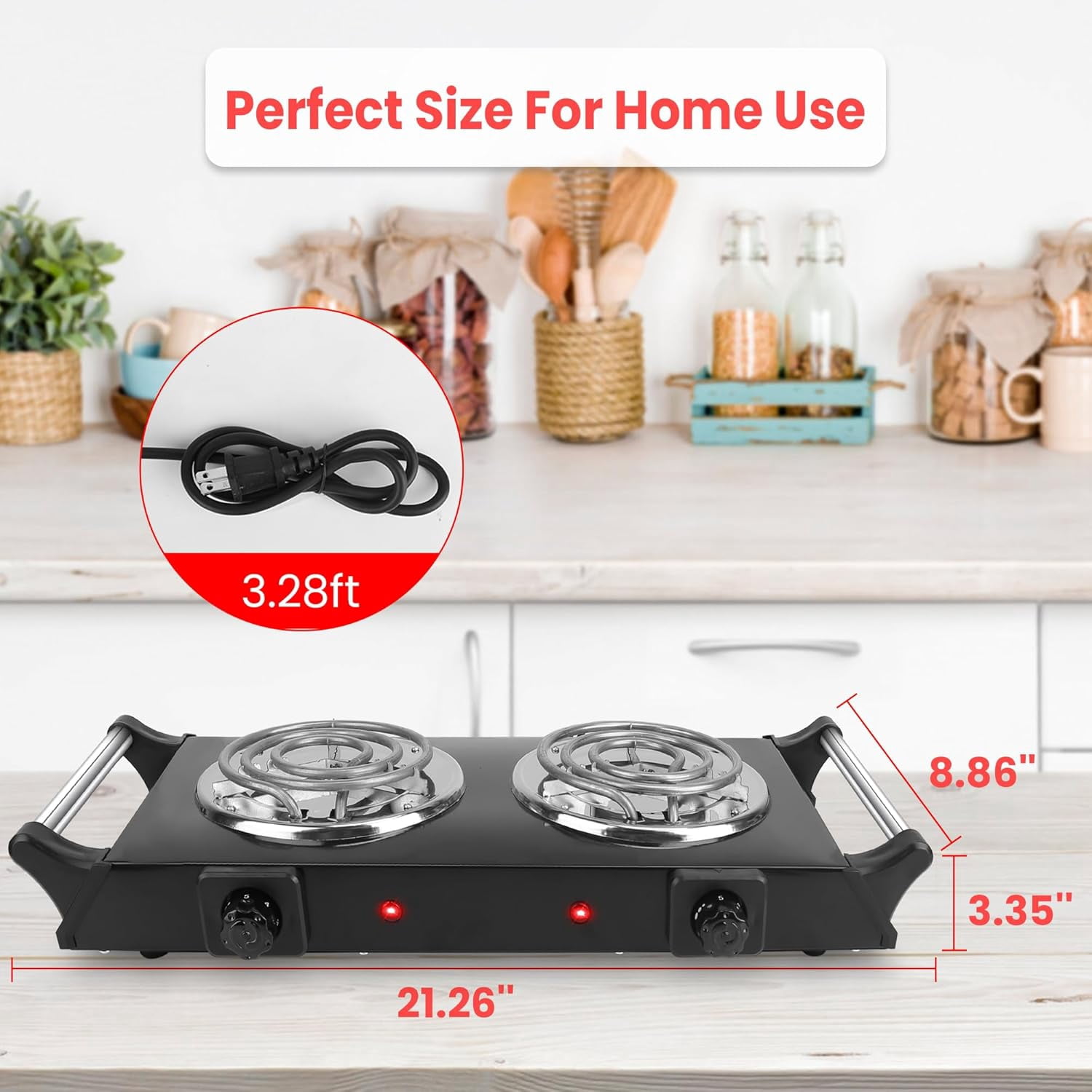Spalivivre Hot Plate, 2000W Portable Electric Double Burner W/5 Level Temperature Control & Stay Cool Handles, Easy to Clean, Lightweight Cast Iron Electric Stove for Kitchen Camping Cooking, 110V